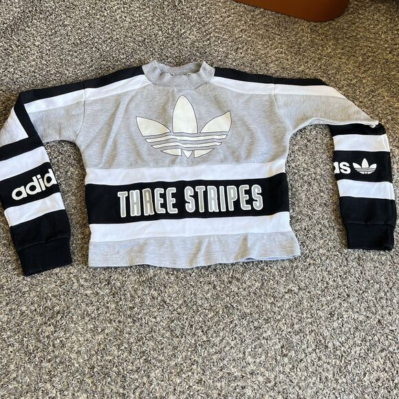 Adidas Originals 80s Moto Cropped Sweatshirt Three Stripes Crewneck S Logo NEW - Picture 4 of 8